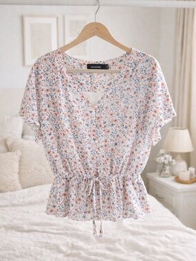 MinkPink Floral Peplum Top Tie Waist Boho Cottagecore Size S